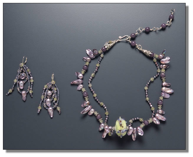 Lavender and Lime Necklace and Earrings