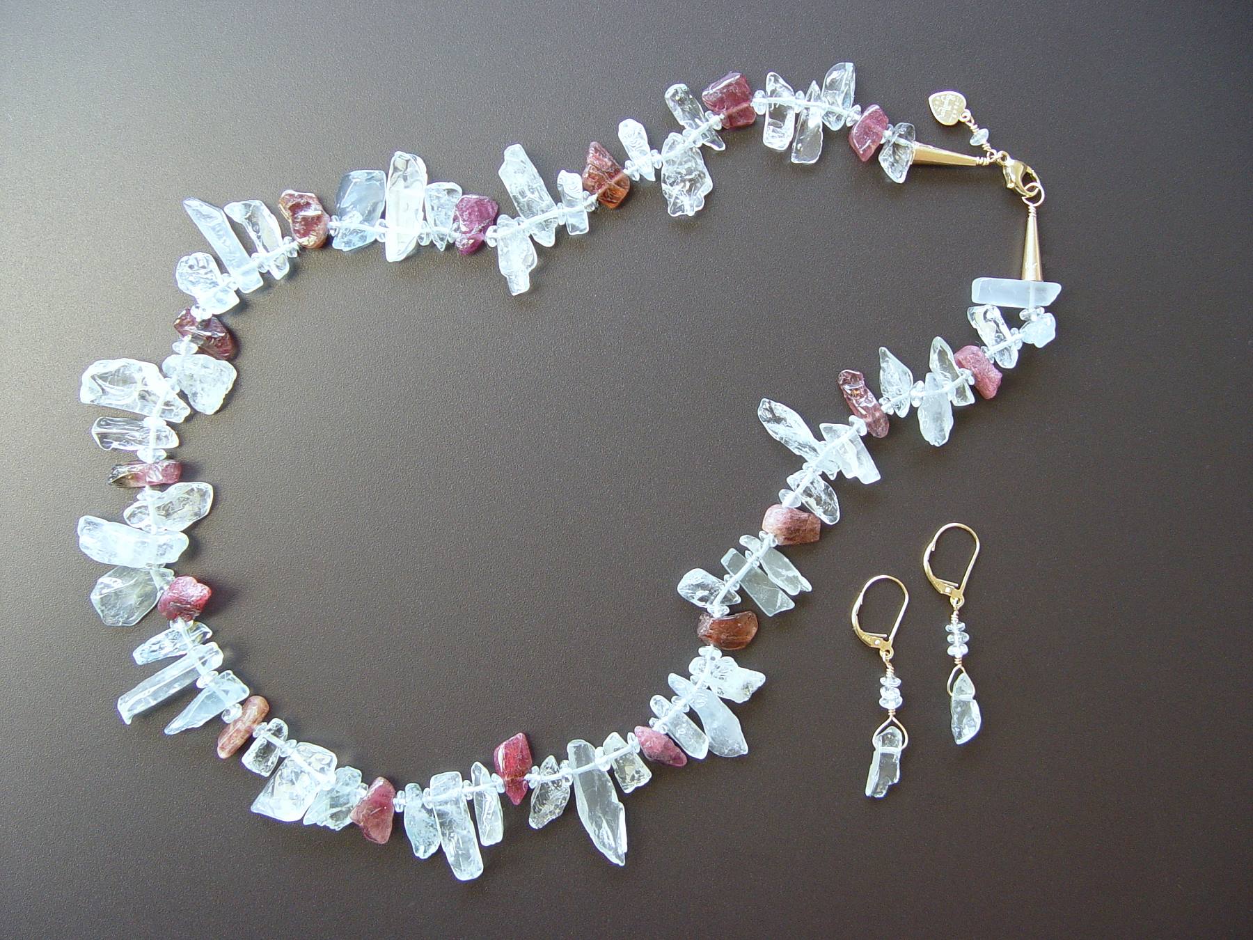 Detail of Aquamarine and Tourmaline Necklace and Earrings