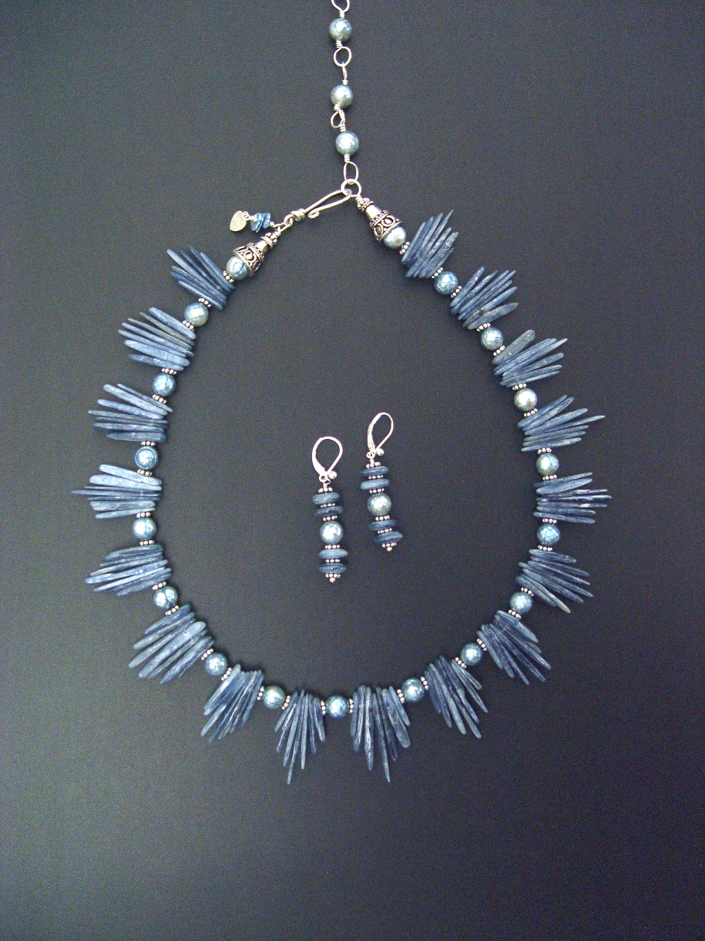 Detail of Blue Kyanite Necklace and Earrings