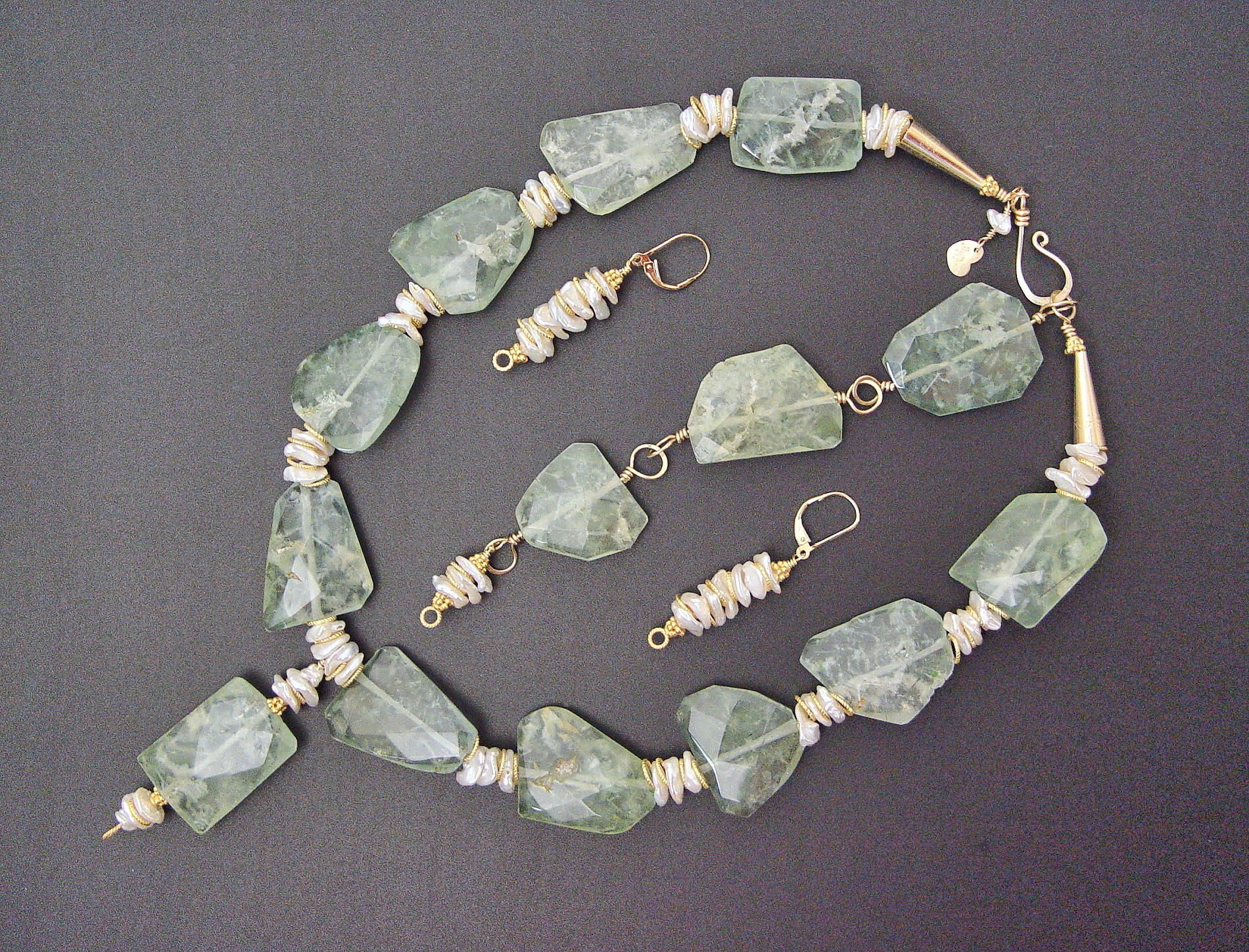 Detail of Prehnite Necklace and Earrings