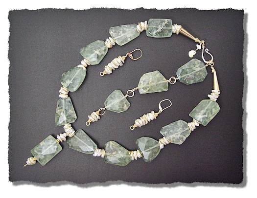 Prehnite Necklace and Earrings
