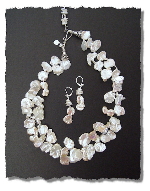 White Keshi Necklace and Earrings